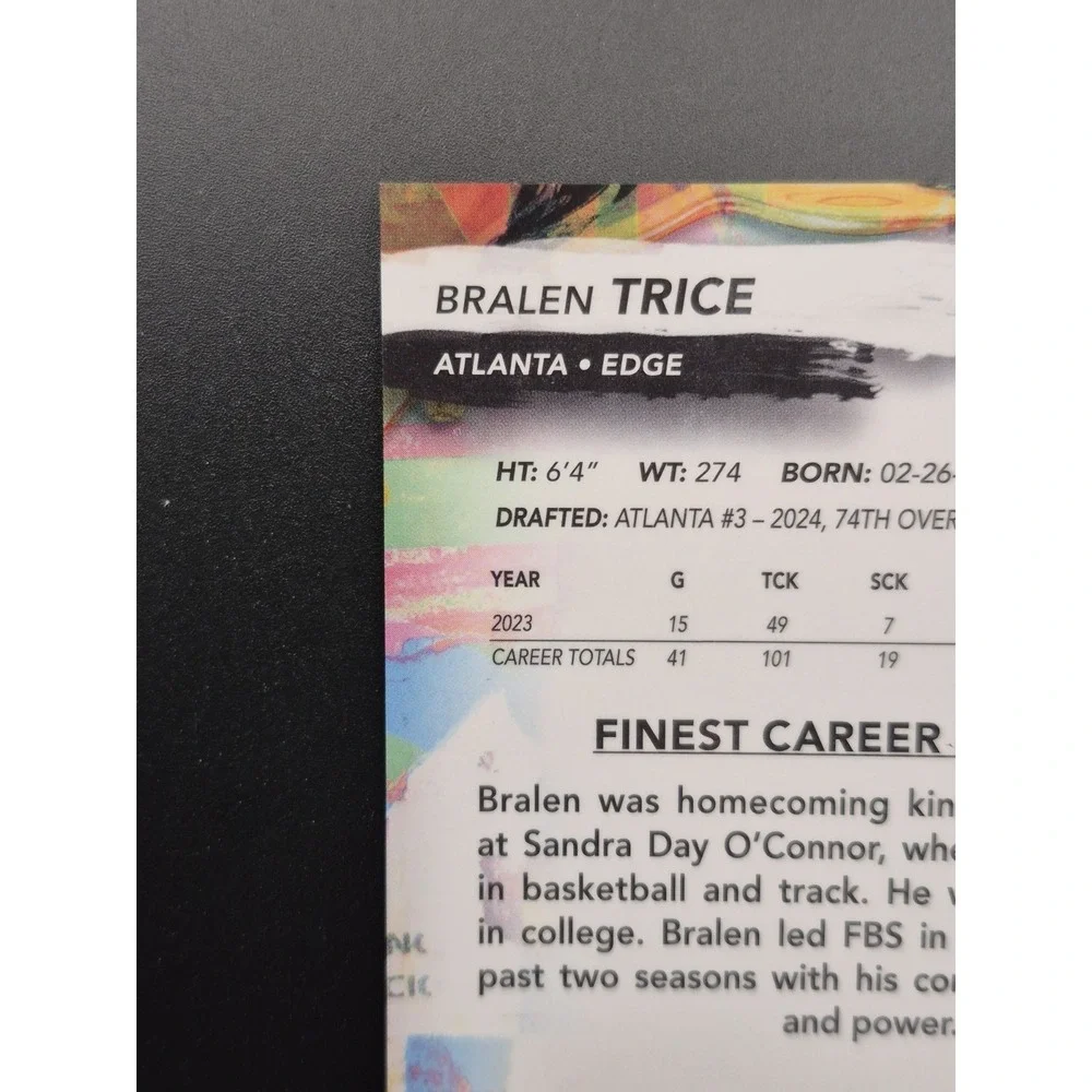 2024 Topps Finest Bralen Trice #RFA-BT Rookie Autographs (RC) (AU) Falcons